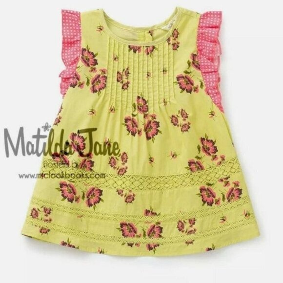 Matilda Jane Sz 6 Imagination Tunic Top Green Pink Floral Top with Ruffle NEW - Picture 1 of 9